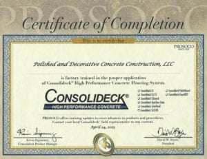 Polished Decorative Concrete Prosoco Certificate